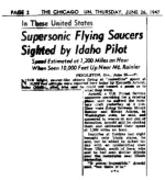 Noticia sobre Kenneth Arnold en Chicago Sun, 26 de junio de 1947